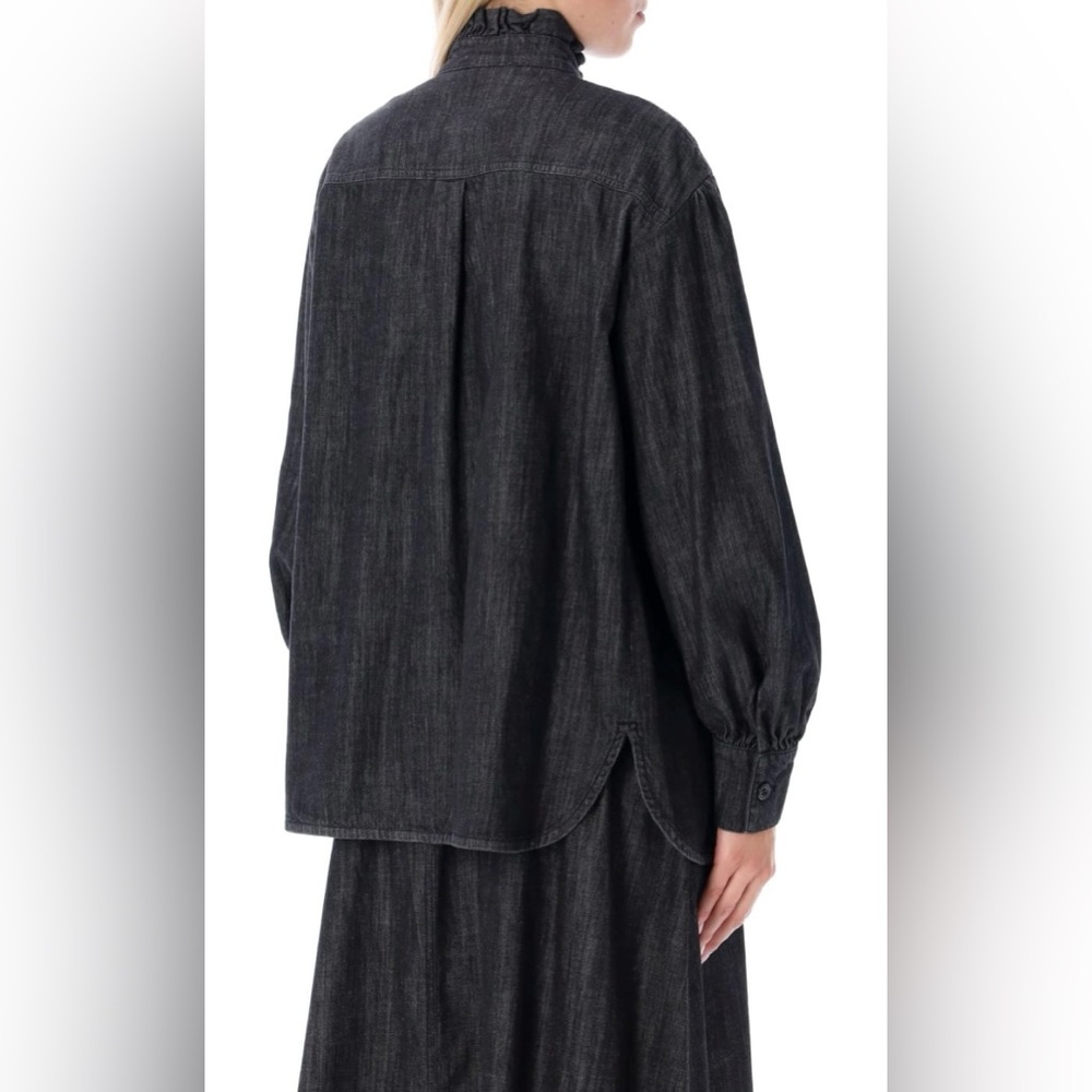 SEE BY CHOLÉ Ash Black Cotton Ruffled Denim Mock Neck Long Sleeves Shirt Size:S - Picture 5 of 11